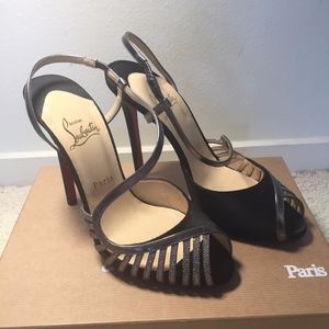 LOUBOUTIN SCOUBRIDOU 120 SATIN/SPECC/GLITTER MINI